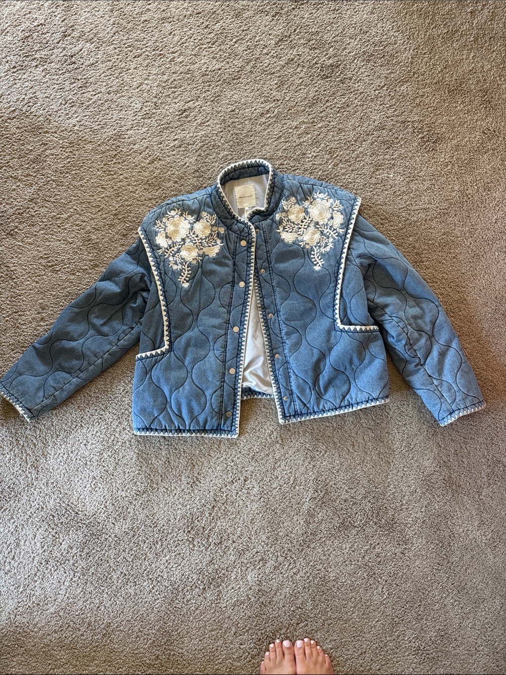 Avec Les Filles Quilted Denim Embroidered Jacket